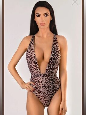 3 for $20 Leopard Print One-Piece Swimsuit - Tie Neck Size Small